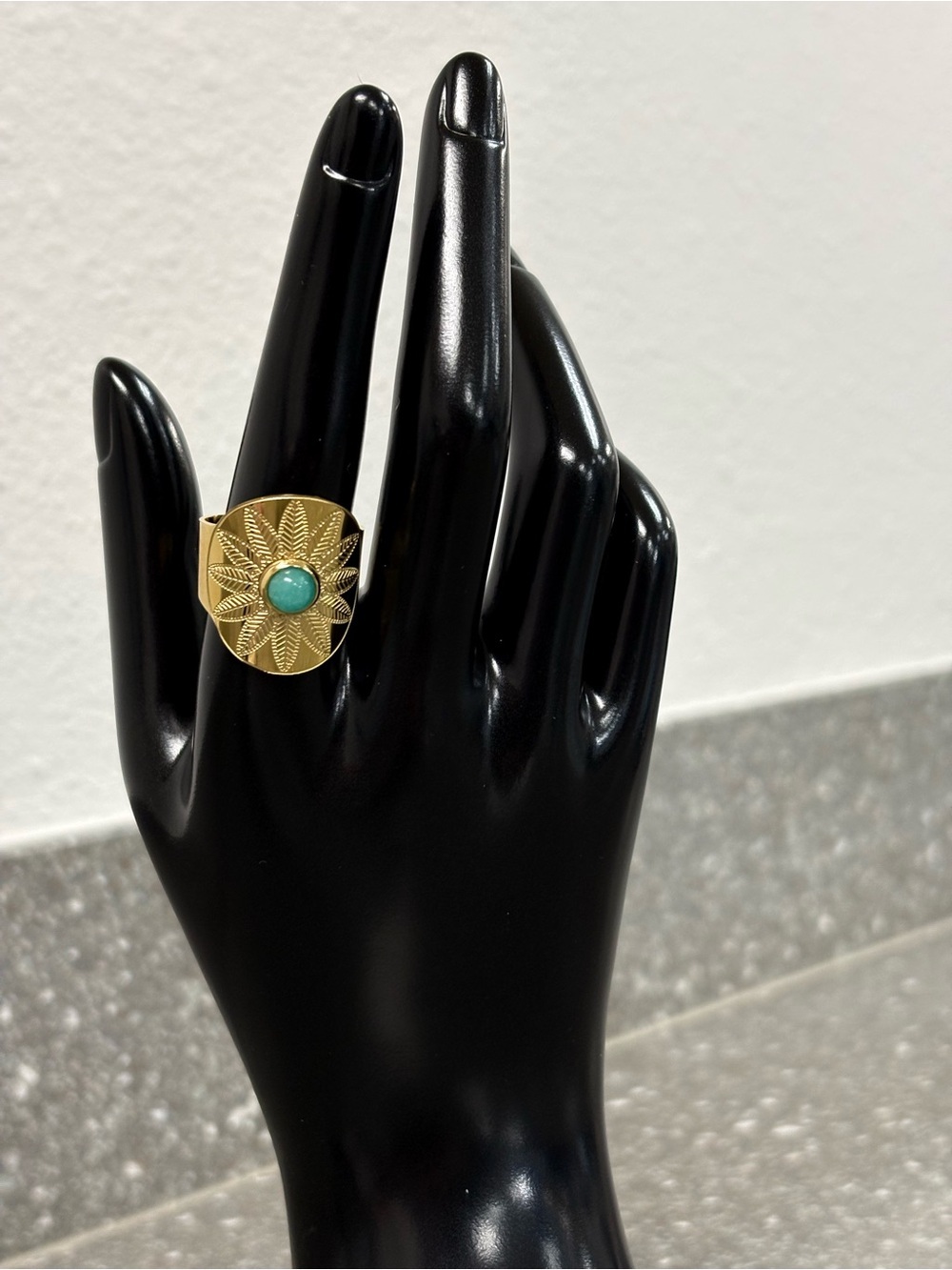 Plunder Design Ellie Gold Tone Faux Turquoise Statement Ring Adjustable NWOT